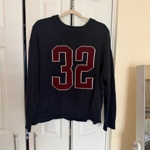 Women's Black Knit Sweater with Burgundy '32' Accent